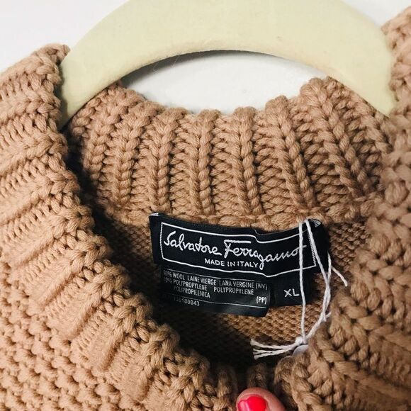 Salvatore Ferragamo | women’s chunky knit tan pullover sweater | size XL - Picture 2 of 6